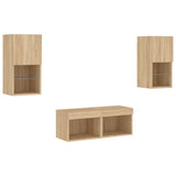 4 Piece TV Wall Cabinets with LED Lights Sonoma Oak 3216571