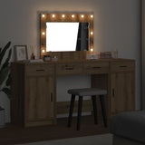 Dressing Table with Mirror Lights 3 pcs Brown Engineered Wood 3334253