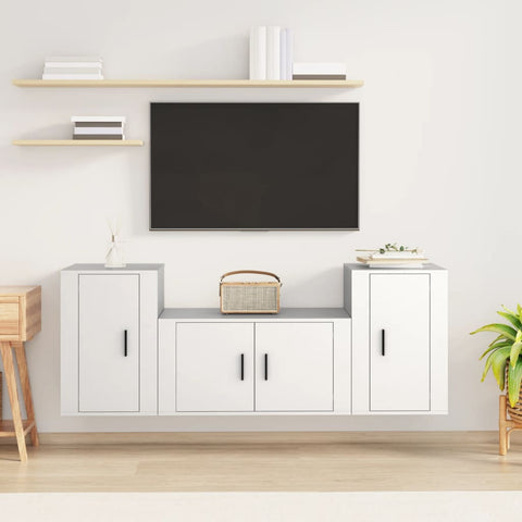 3 Piece TV Cabinet Set White Engineered Wood 3188502