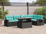 6 Piece Garden Sofa Set with Cushions Black Poly Rattan Acacia 3326478