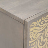 Sideboard Grey and Gold 60 x 33 x 75 cm Solid Mango Wood 4018774