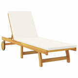 Sun Lounger Reclining Cream White Solid Acacia Wood 3407699