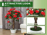 Set of 2 Artificial Plants White Rose Floral in Pot, Fake Plants for Home Indoor Decor, 90cm, Red T3398P344640