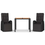 3 Piece Garden Dining Set Black Poly Rattan&Solid Wood Acacia 3157642