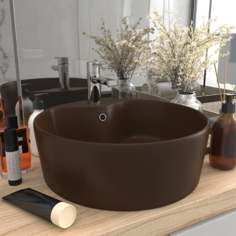 ZNTS Luxury Wash Basin with Overflow Matt Dark Brown 36x13 cm Ceramic 147039