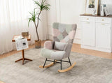 Rocking Chair, Fabric Relaxing Chair Wingback Accent Chair Solid Wood Legs, Accent Armchair N605P181754Z