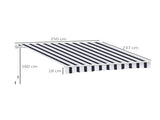 Manual Retractable Awning, 2.5x2 m-Dark Blue/White Stripes T3398P310342