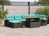 7 Piece Garden Sofa Set with Cushions Brown Poly Rattan Acacia 3328135