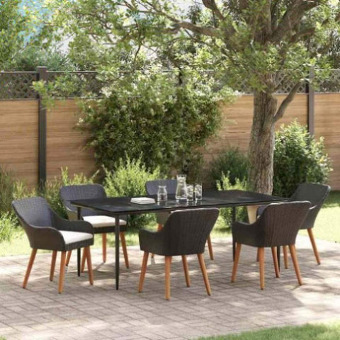 Garden Dining Set with Cushion 7 pcs Black Poly Rattan 3261668