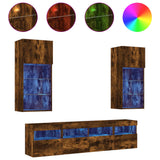 5 Piece TV Wall Units with LED Smoked Oak Engineered Wood 3216747