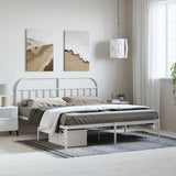 Bed Frame White Powder-Coated Steel Double Bed Frame 353689