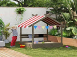House-Designed Wooden Sandbox, Outdoor Sandpit, with Blackboard, Toys, Sink, Seats, Flags, for Ages T3398P348079