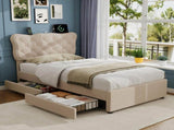 3ft Single Upholstered Bed with Rivet Design and Charging Station, Two Storage Drawers, Adjustable N652P412012B