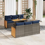 7 Piece Garden Sofa Set with Cushions Grey Poly Rattan Acacia 3327673