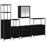 Bathroom Furniture Set with Shelf 5 pcs Black Engineered wood 3328369