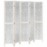 Room Divider 5 Panels White Solid Wood Paulownia 358678
