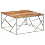 Coffee Table Silver Stainless Steel and Solid Acacia Wood 349951