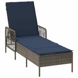 Sun Lounger Grey and Navy Blue 55 x 200 x 92 cm Poly Rattan 365431