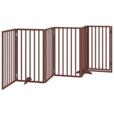 Dog Gate with Door Foldable 6 Panels Brown 300 cm Poplar Wood 352199