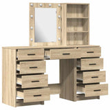 Dressing Table with Mirror Lights 3 pcs Brown Engineered wood 3334220