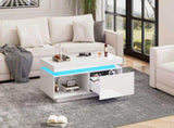 High Glossy LED Coffee Table with Drawer Storage, Wooden Centre Table with RGB Led Lights Rectangle N605P272209W
