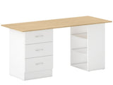 Computer Desk, Writing Table, PC Workstation with 3 Storage Shelves and Drawers, Silver Handle, for T3398P378019