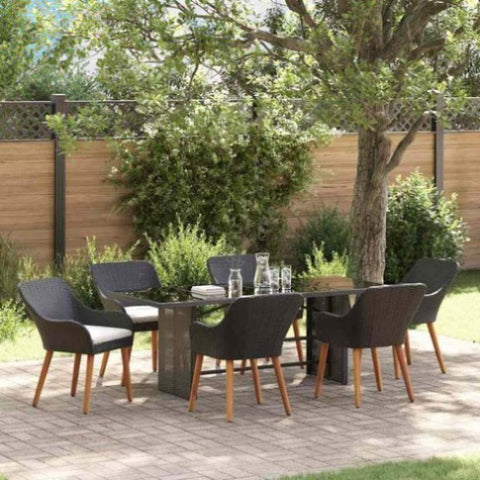 Garden Dining Set with Cushion 7 pcs Black Poly Rattan 3261621