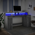 Desk with LED Lights Grey Sonoma 160x55x91 cm Engineered Wood 3309434