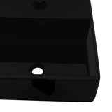 Ceramic Bathroom Sink Basin with Faucet Hole Black Square 141941
