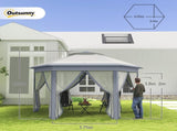 3 x 4m Metal Frame Hexagon Gazebo, with Curtains - Grey T3398P315437