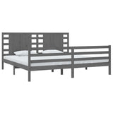 Bed Frame Grey Solid pinewood Double Decorative Inlays 3104305