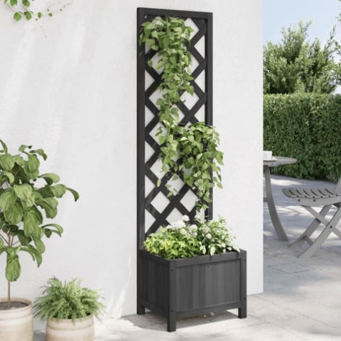 ZNTS Planter with Trellis Black Solid Wood Fir 365478