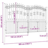 Fence Gate Kampen with Spear Top Black 302x172 cm Steel 151098