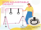 Adjustable Height, Foldable Kids Gymnastics Bar w/ Non-slip Rubber Floor Rings, for 3 Years, Pink T3398P422350