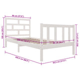 3101334 Bed Frame without Mattress White Solid Wood 90x200 cm