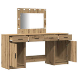 Dressing Table with Mirror Lights 3 pcs Brown Engineered Wood 3334253