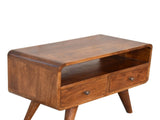 Solid Wood Mini Chestnut Curved Media Unit, 2 Drawers and Open Slot, Dark Brown B2743P402944