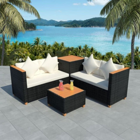 4 Piece Garden Lounge Set with Cushions Poly Rattan Black 43007