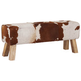 Bench 110 x 30 x 45 cm Real Leather Brown and White 42042114