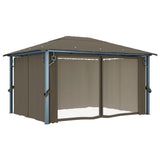 Gazebo with Curtain&LED String Lights 4x3 m Taupe Aluminium 3070337