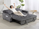 2 Seater Click Clack Sofa Bed with Pull Out Design, Corduroy Upholstery - Charcoal Grey T3398P424879