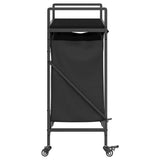 Laundry Basket 2 Compartments with Wheels Black Oak 859095