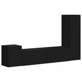 TV Cabinet Set Wall-mounted 4 pcs Black Engineered Wood 3408998