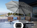 3 LED Cantilever Parasol Garden Sun Umbrella w/ Cross Base and Solar Lights Grey T3398P323779
