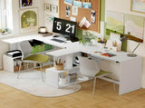L-Shaped Corner Desk, Computer Desk with Keyboard Tray and Open Shelves, White Wood Effect T3398P552641