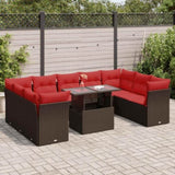 10 Piece Garden Sofa Set with Cushions Brown Poly Rattan Acacia 3326225