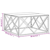 Coffee Table Silver 80x80x40 cm Stainless Steel and Glass 349971