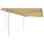 ZNTS Manual Retractable Awning with Posts 4x3.5 m Yellow and White 3070018