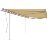 ZNTS Manual Retractable Awning with Posts 4x3.5 m Yellow and White 3070018