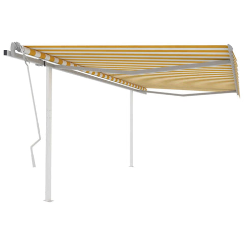 ZNTS Manual Retractable Awning with Posts 4x3.5 m Yellow and White 3070018